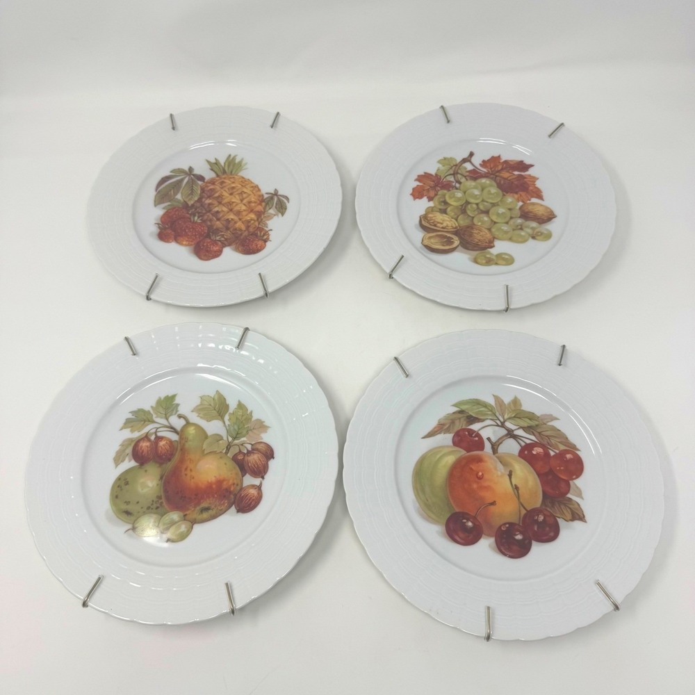 Hutschenreuther Germany Fruit Porcelain Plates Set of 4 Hangers Vintage Wall Art